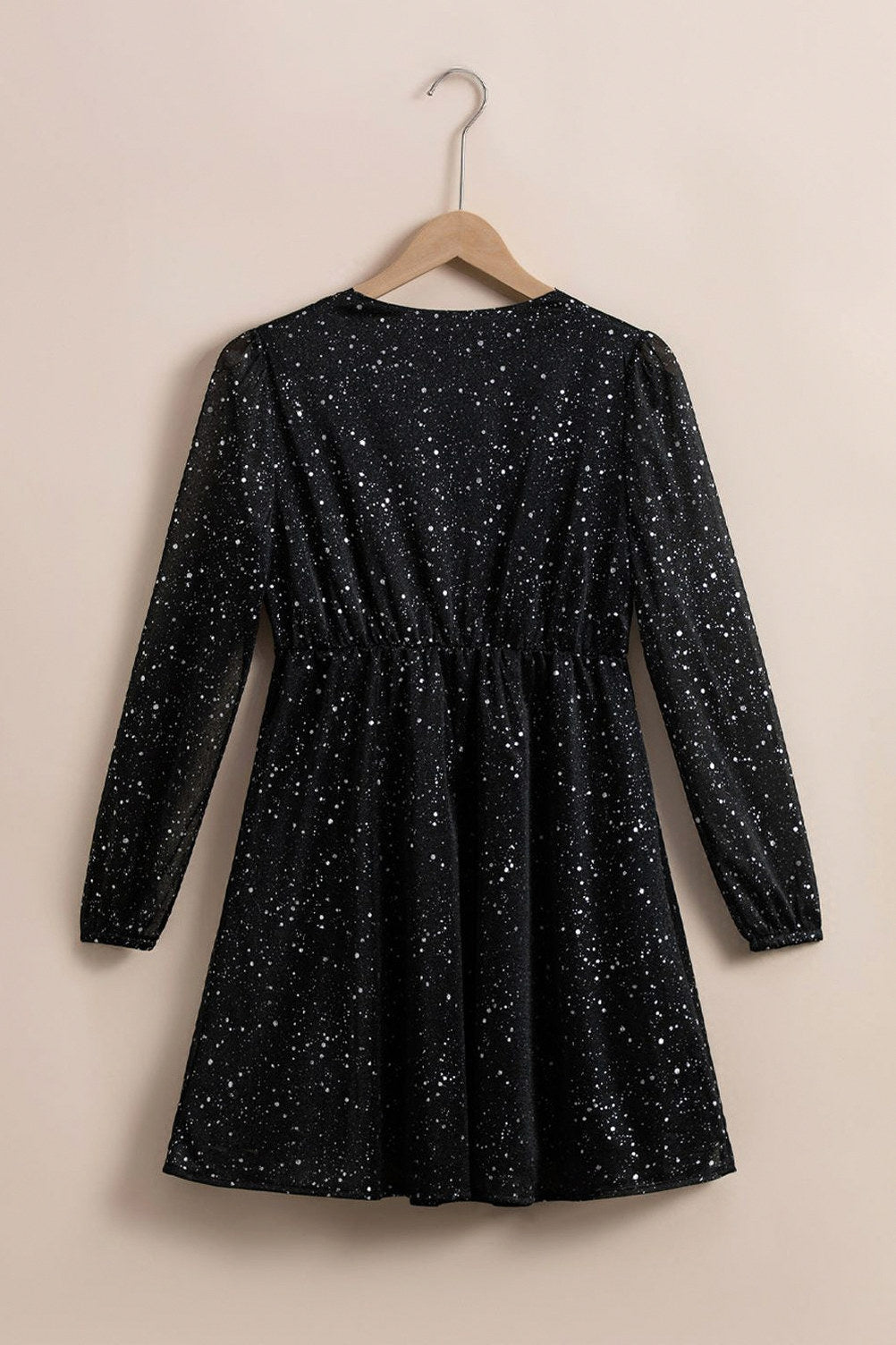 Long Sleeve Lace Trim Wrap Mini Dress