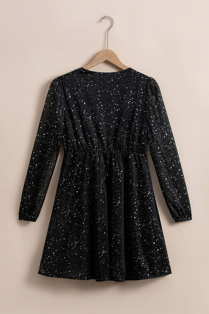 Long Sleeve Lace Trim Wrap Mini Dress