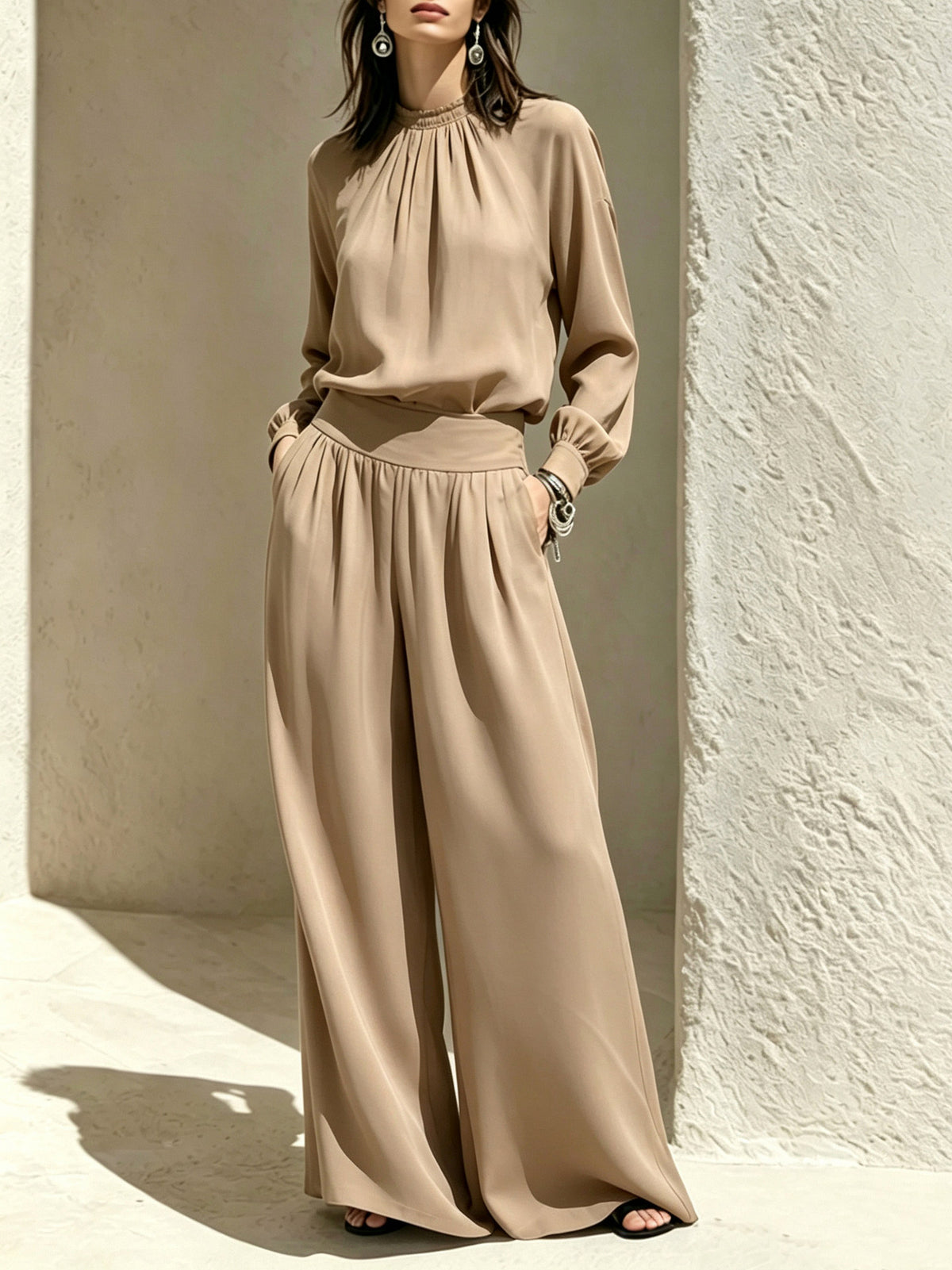 Long Sleeve Mock Neck Wide Leg Jumpsuit