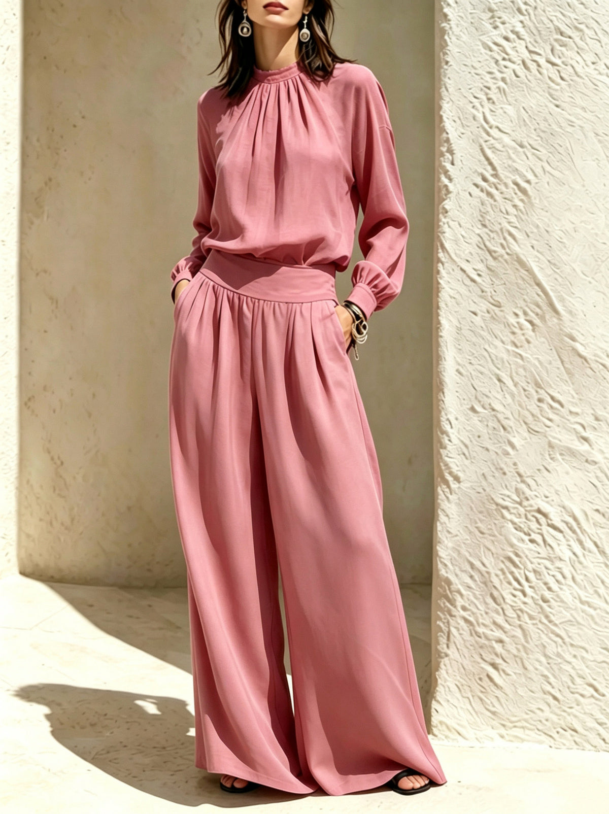 Long Sleeve Mock Neck Wide Leg Jumpsuit