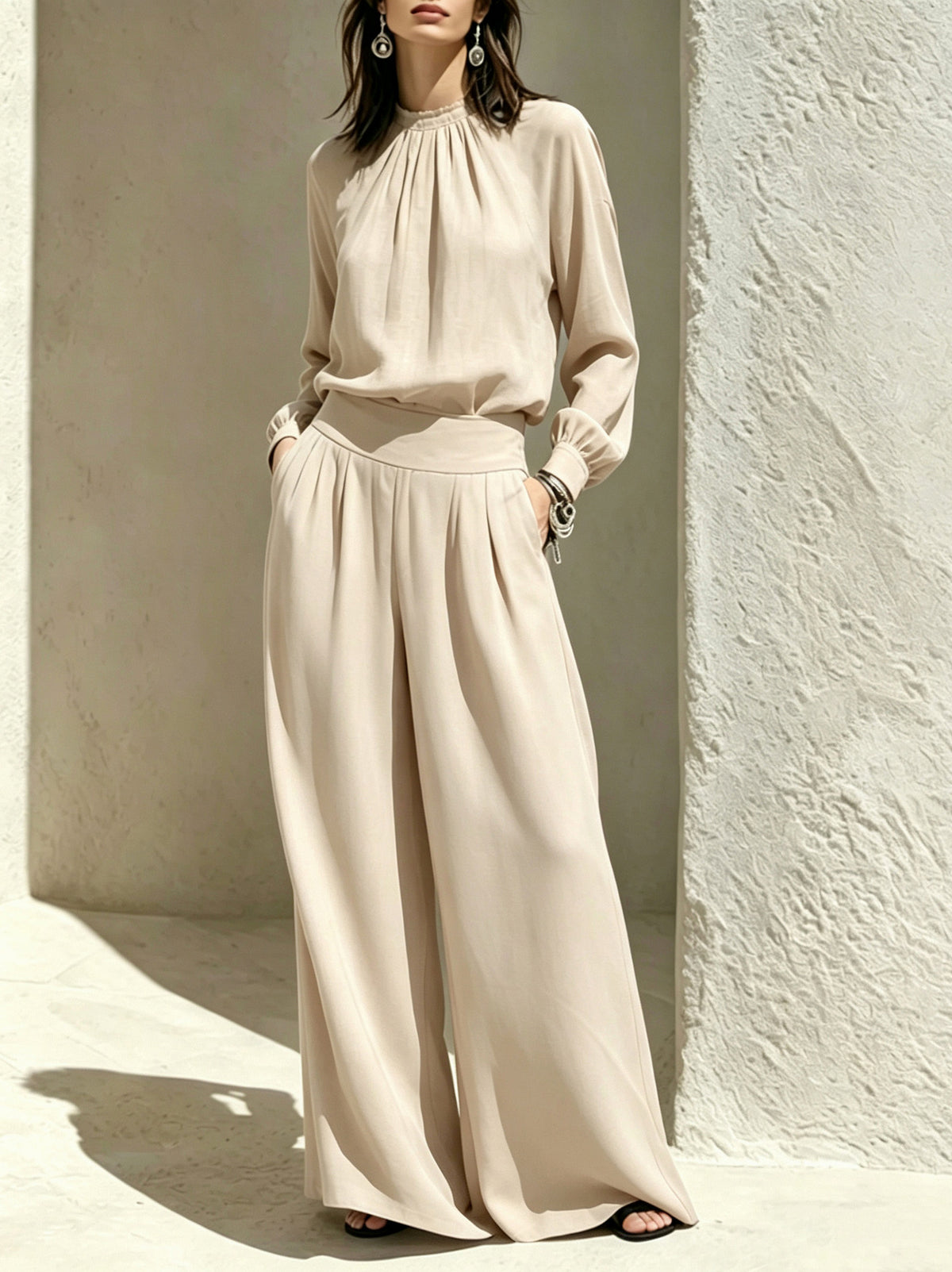 Long Sleeve Mock Neck Wide Leg Jumpsuit