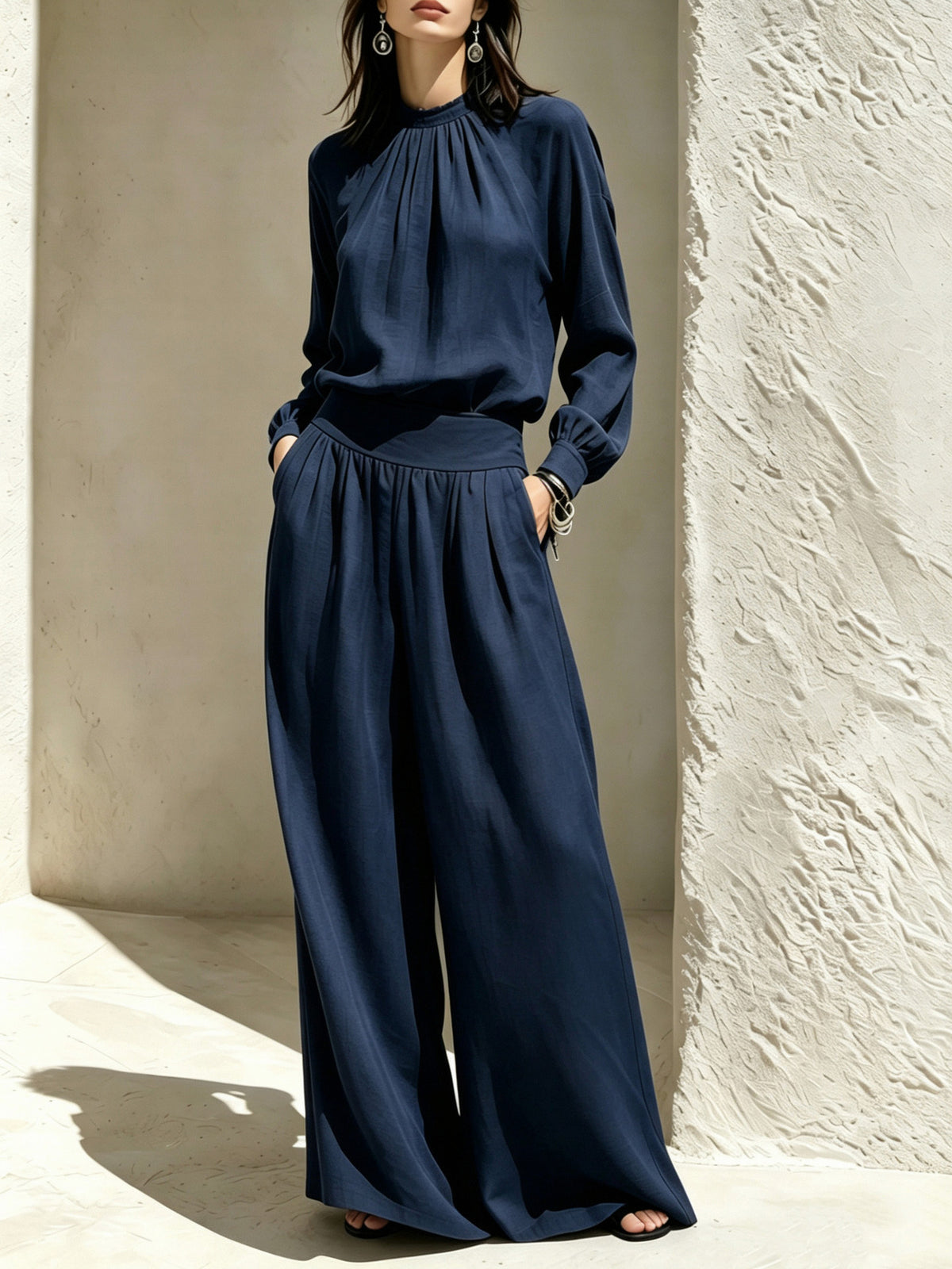 Long Sleeve Mock Neck Wide Leg Jumpsuit