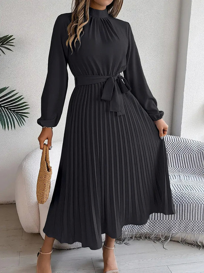 Long Sleeve Pleated Midi Dress
