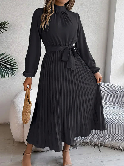 Long Sleeve Pleated Midi Dress