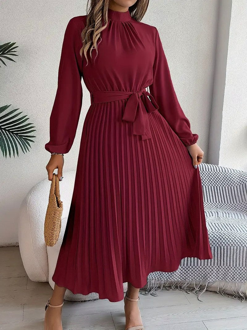 Long Sleeve Pleated Midi Dress