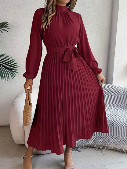 Long Sleeve Pleated Midi Dress