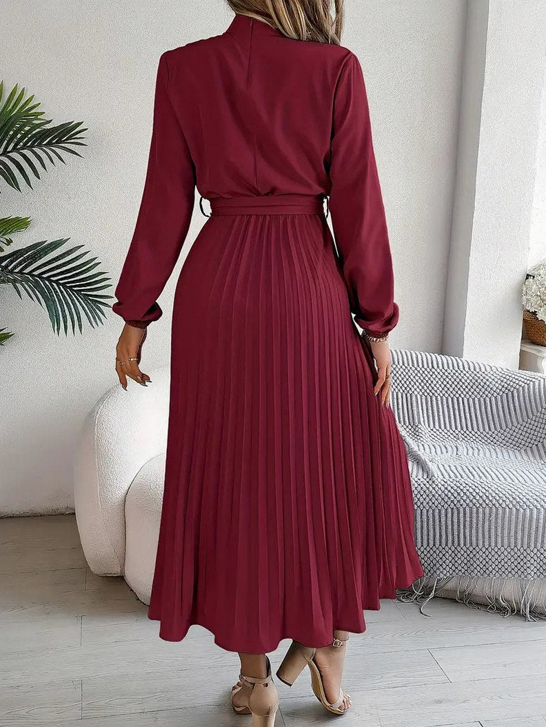 Long Sleeve Pleated Midi Dress