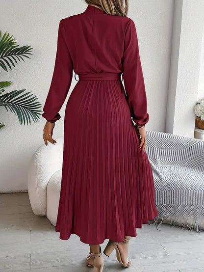 Long Sleeve Pleated Midi Dress