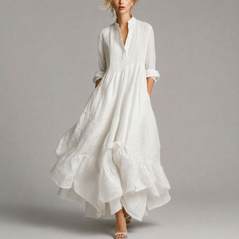Long Sleeve Tiered Button Maxi Dress