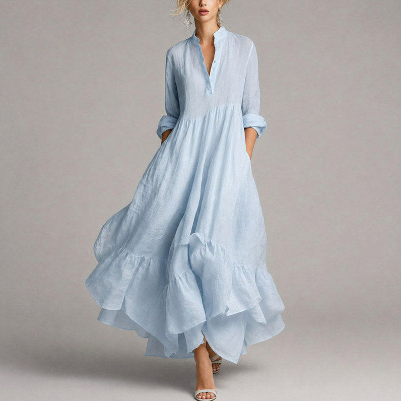 Long Sleeve Tiered Button Maxi Dress