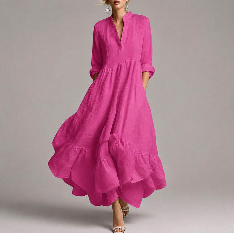 Long Sleeve Tiered Button Maxi Dress
