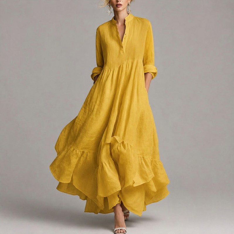 Long Sleeve Tiered Button Maxi Dress