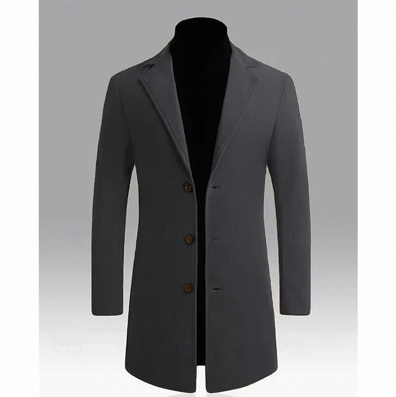 Notch Lapel Button Front Overcoat