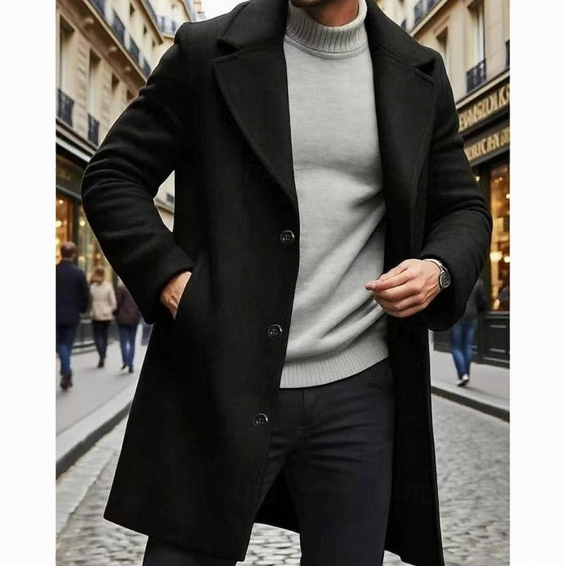 Notch Lapel Button Front Overcoat