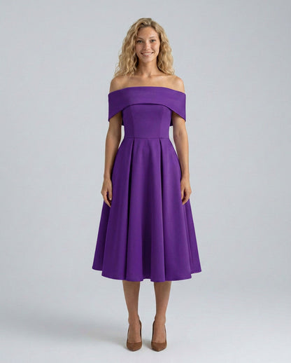 Off Shoulder Pleated Midi Dress