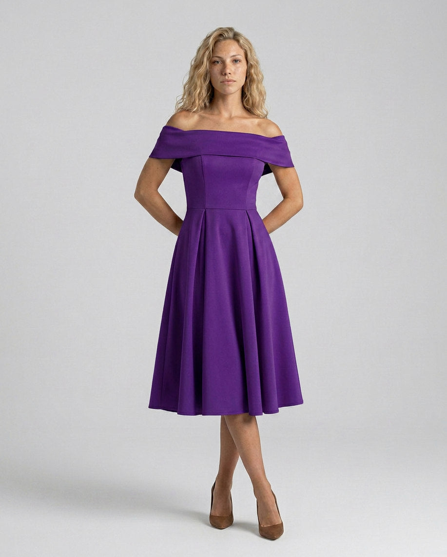 Off Shoulder Pleated Midi Dress