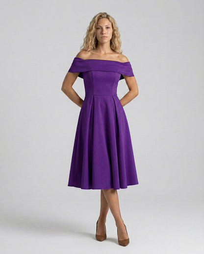 Off Shoulder Pleated Midi Dress