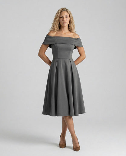 Off Shoulder Pleated Midi Dress