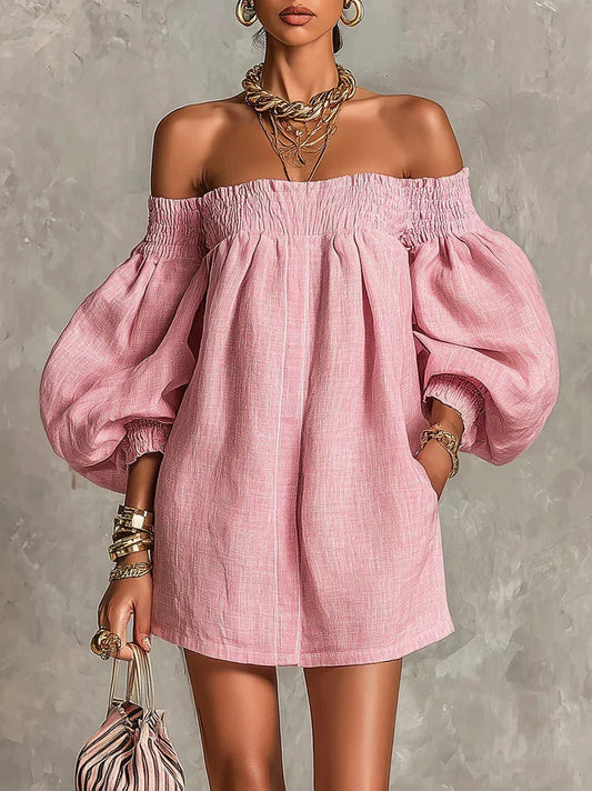 Long Puff Sleeve Off Shoulder Mini Dress