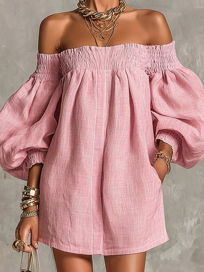 Long Puff Sleeve Off Shoulder Mini Dress