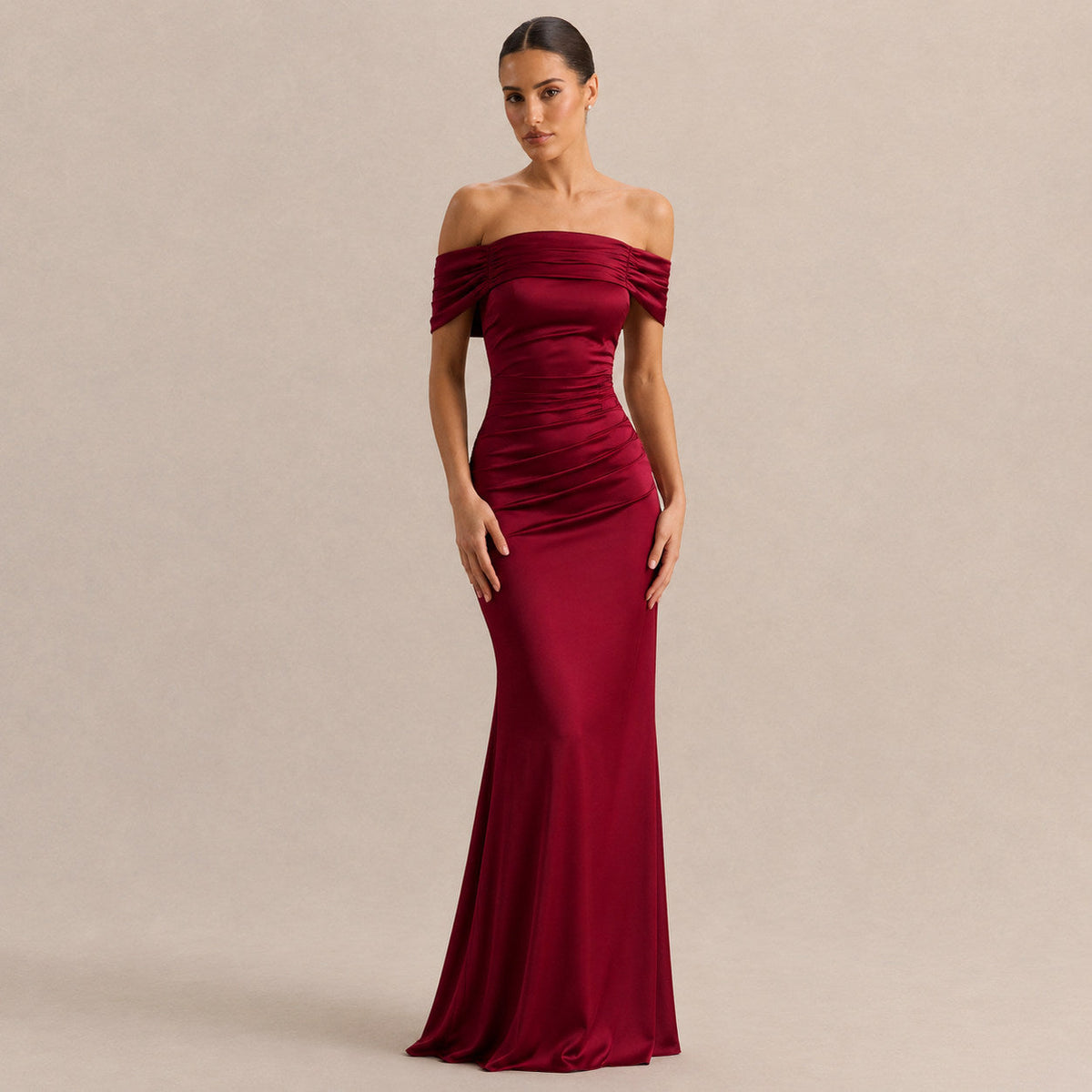 Off Shoulder Satin Maxi Dress