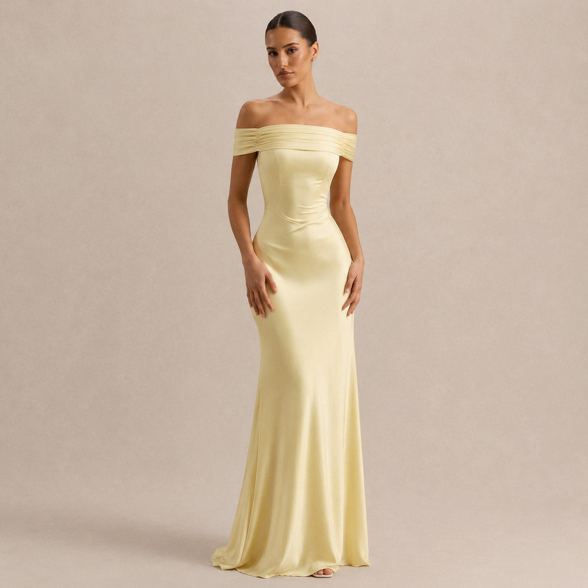 Off Shoulder Satin Maxi Dress