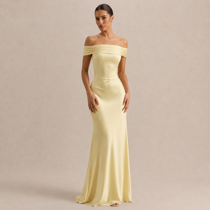 Off Shoulder Satin Maxi Dress