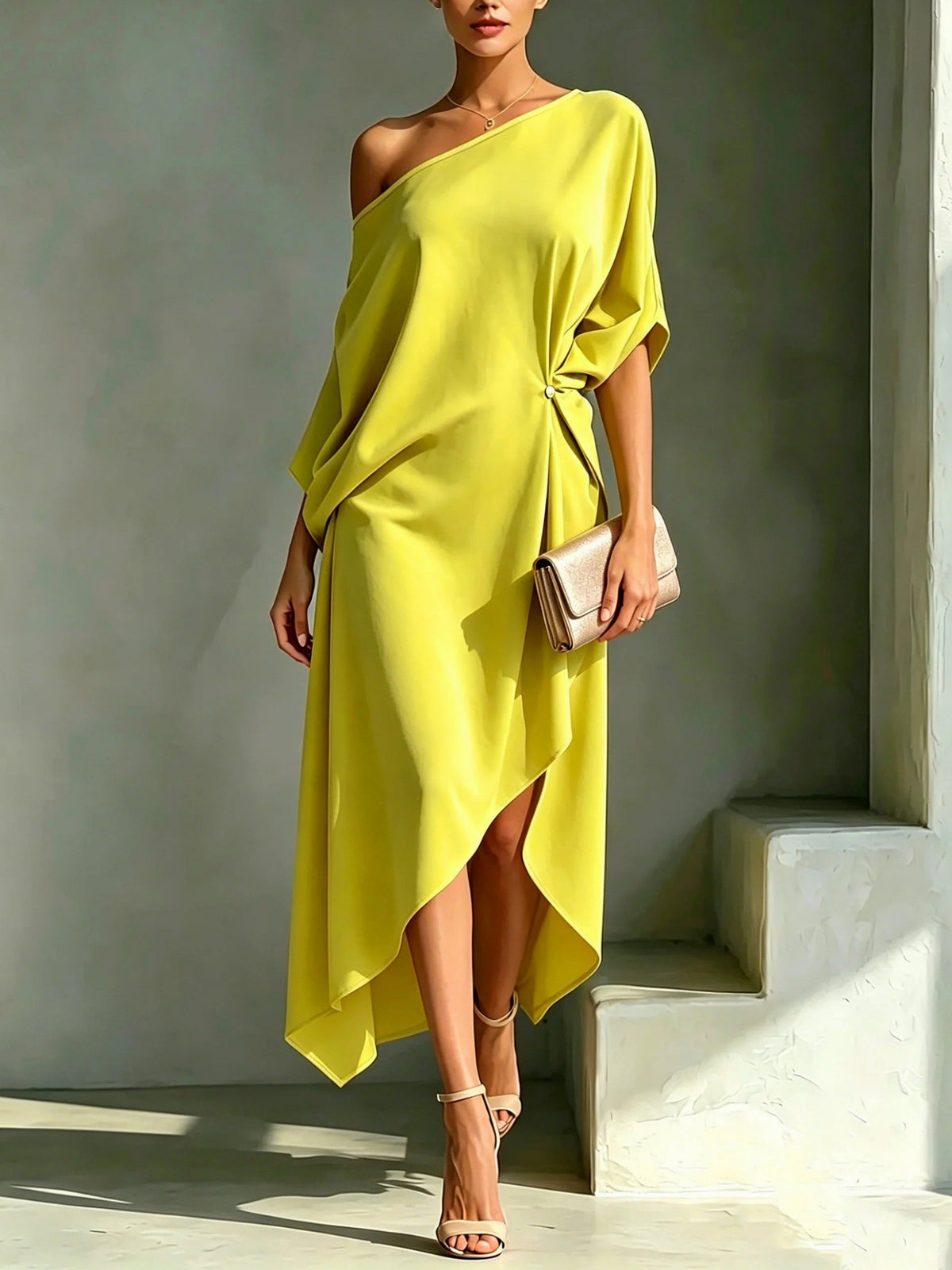 One Shoulder Asymmetric Midi Dress