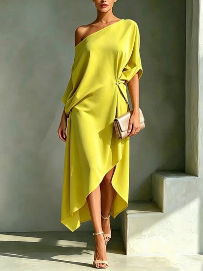One Shoulder Asymmetric Midi Dress
