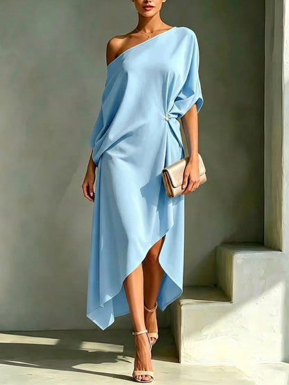 One Shoulder Asymmetric Midi Dress
