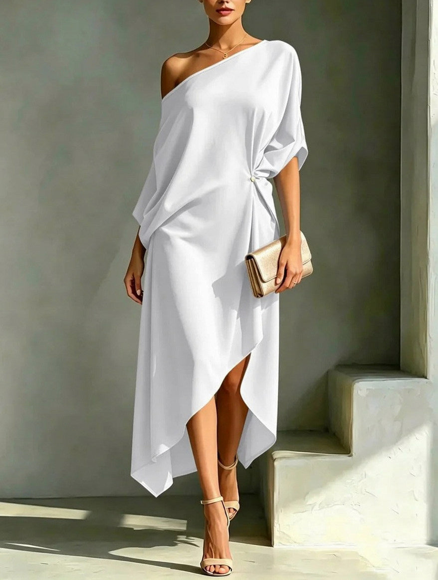 One Shoulder Asymmetric Midi Dress