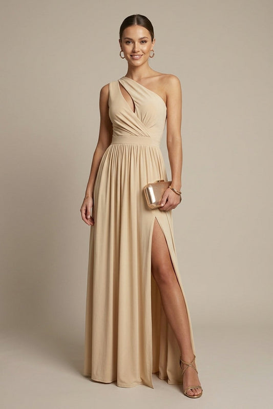 One Shoulder Cutout Slit Maxi Dress