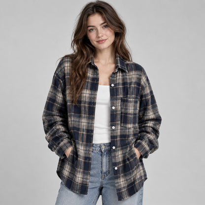 Plaid Long Sleeve Button Down Oversized Shacket