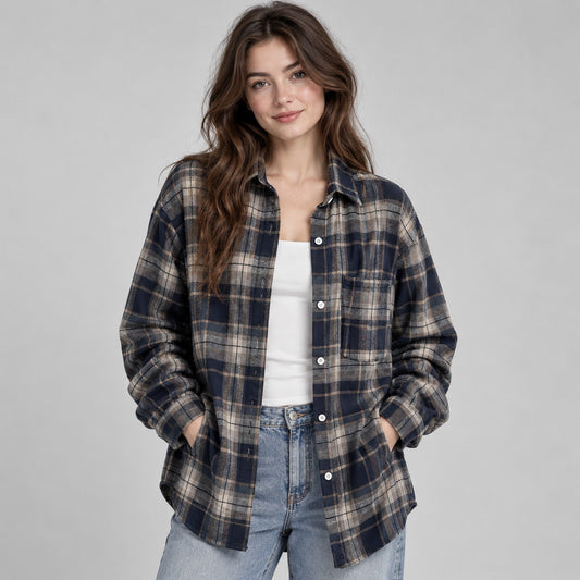 Plaid Long Sleeve Button Down Oversized Shacket