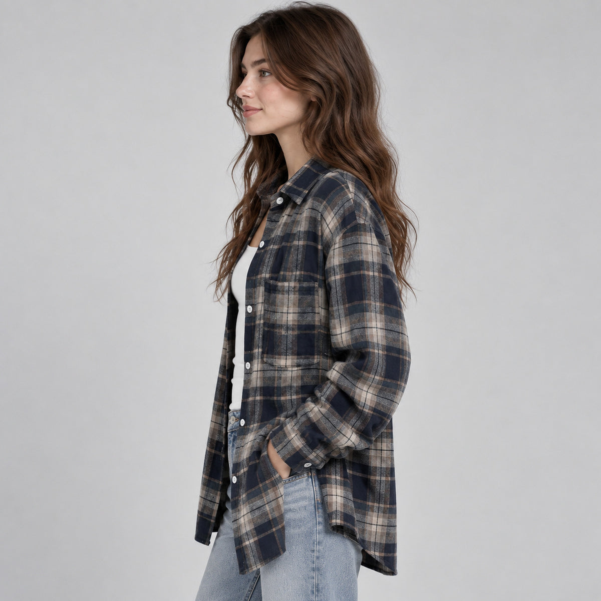 Plaid Long Sleeve Button Down Oversized Shacket