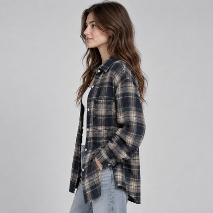 Plaid Long Sleeve Button Down Oversized Shacket