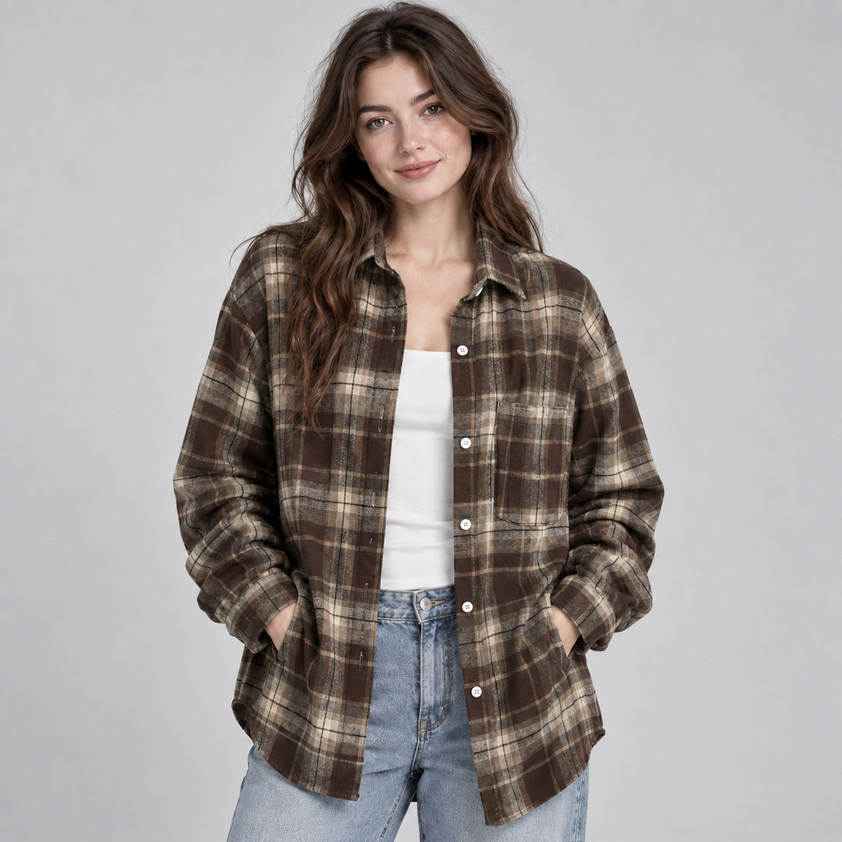 Plaid Long Sleeve Button Down Oversized Shacket