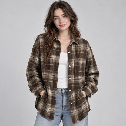 Plaid Long Sleeve Button Down Oversized Shacket