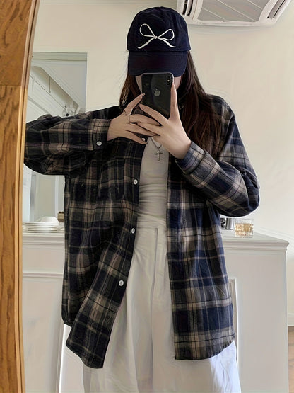 Plaid Long Sleeve Button Down Oversized Shacket