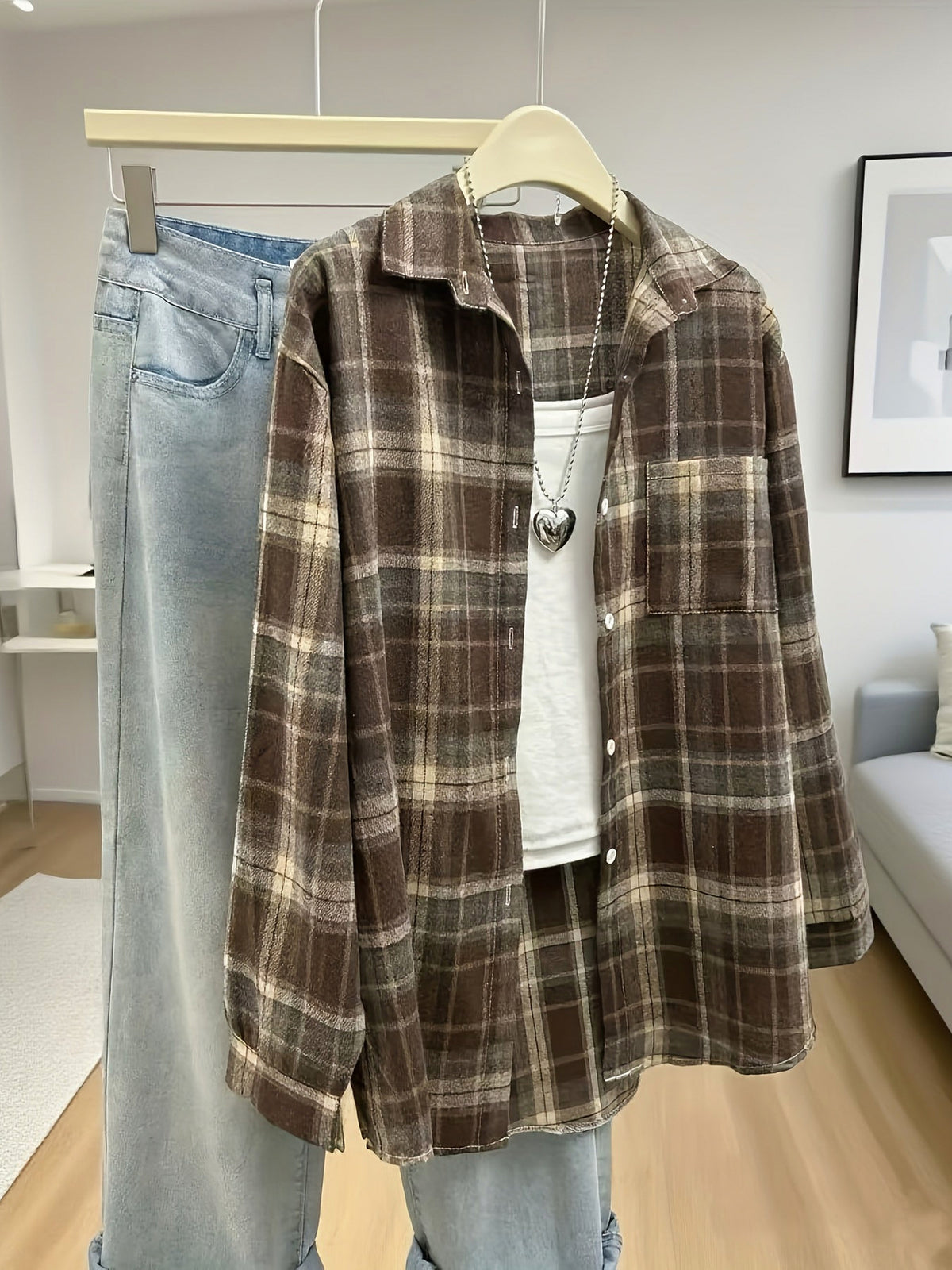 Plaid Long Sleeve Button Down Oversized Shacket