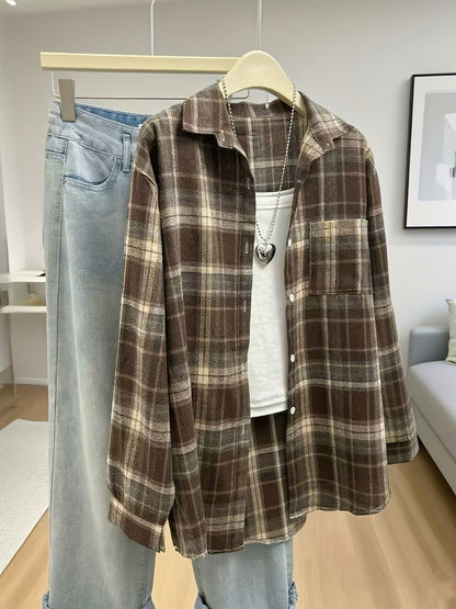 Plaid Long Sleeve Button Down Oversized Shacket