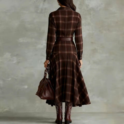 Plaid Long Sleeve Maxi Shirt Dress