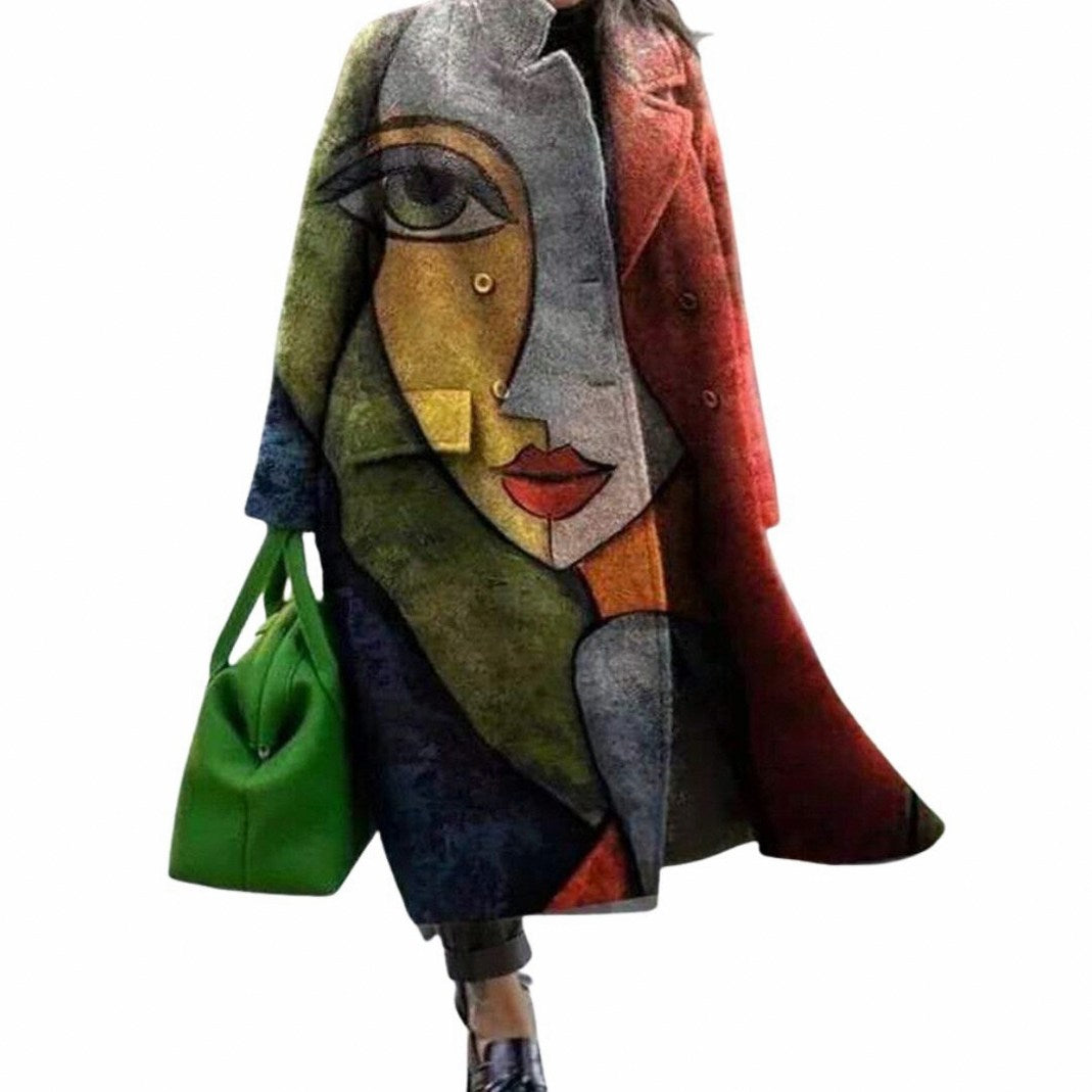 Plaid Notched Lapel Oversized Midi Coat