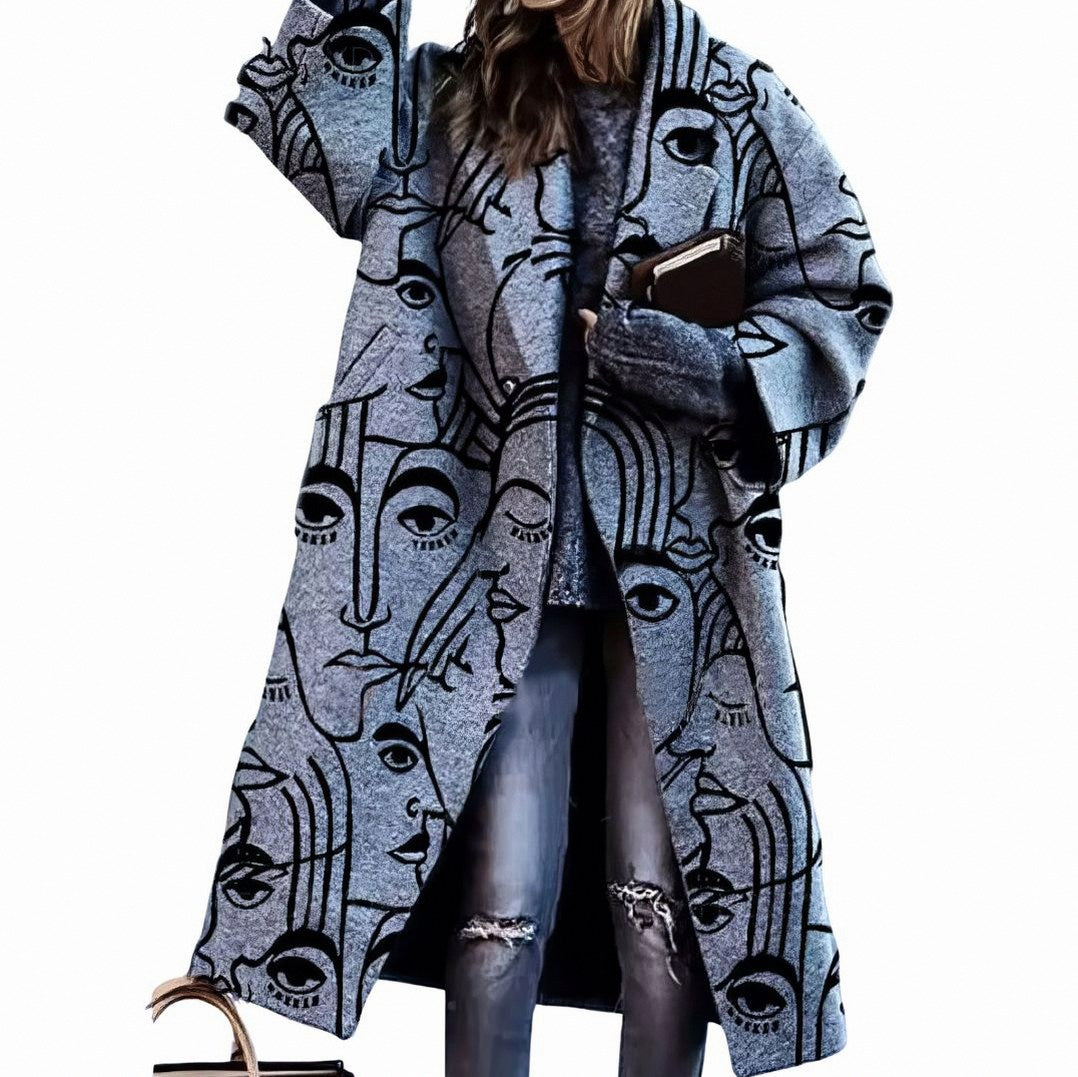 Plaid Notched Lapel Oversized Midi Coat