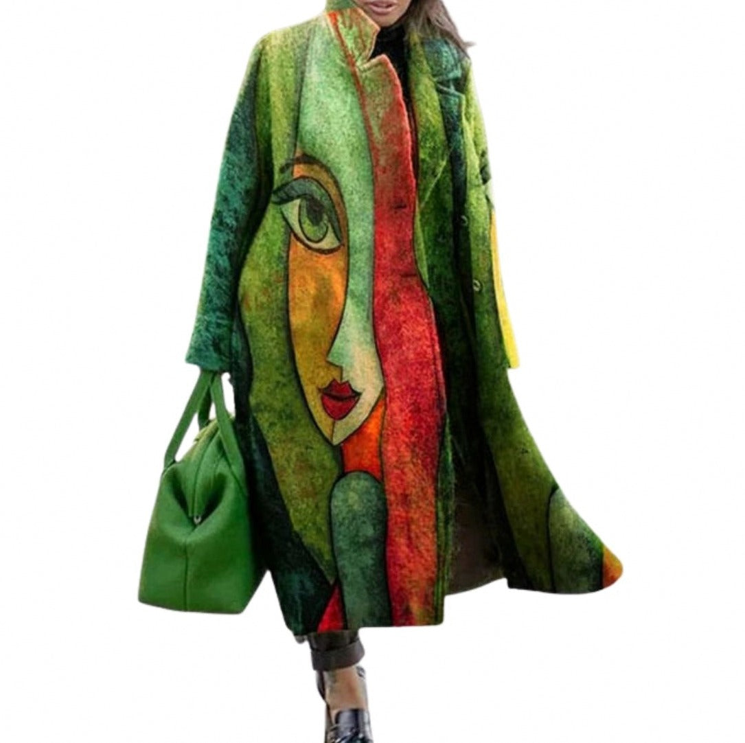 Plaid Notched Lapel Oversized Midi Coat