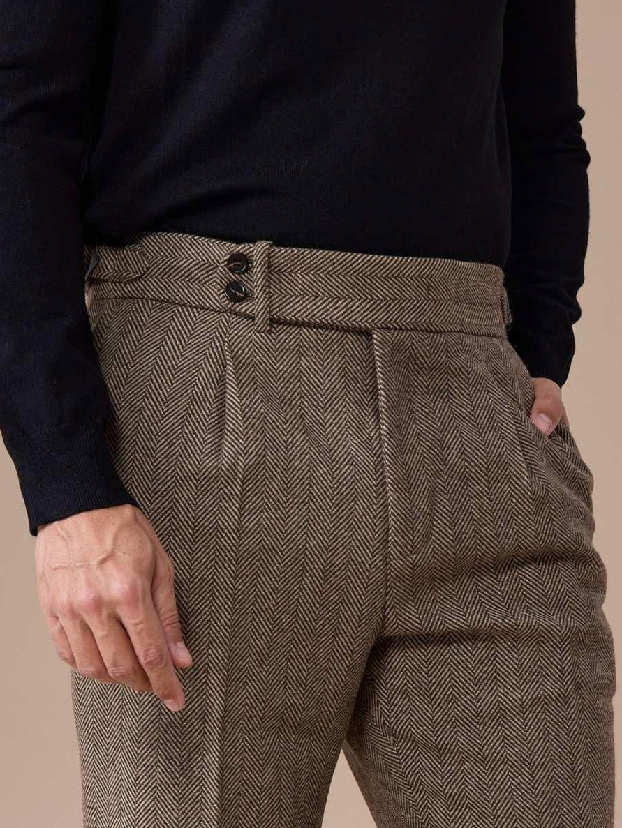 Pleated Herringbone Dress Pants