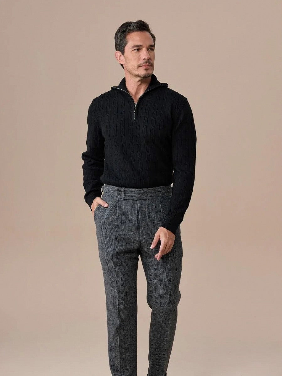 Pleated Herringbone Dress Pants