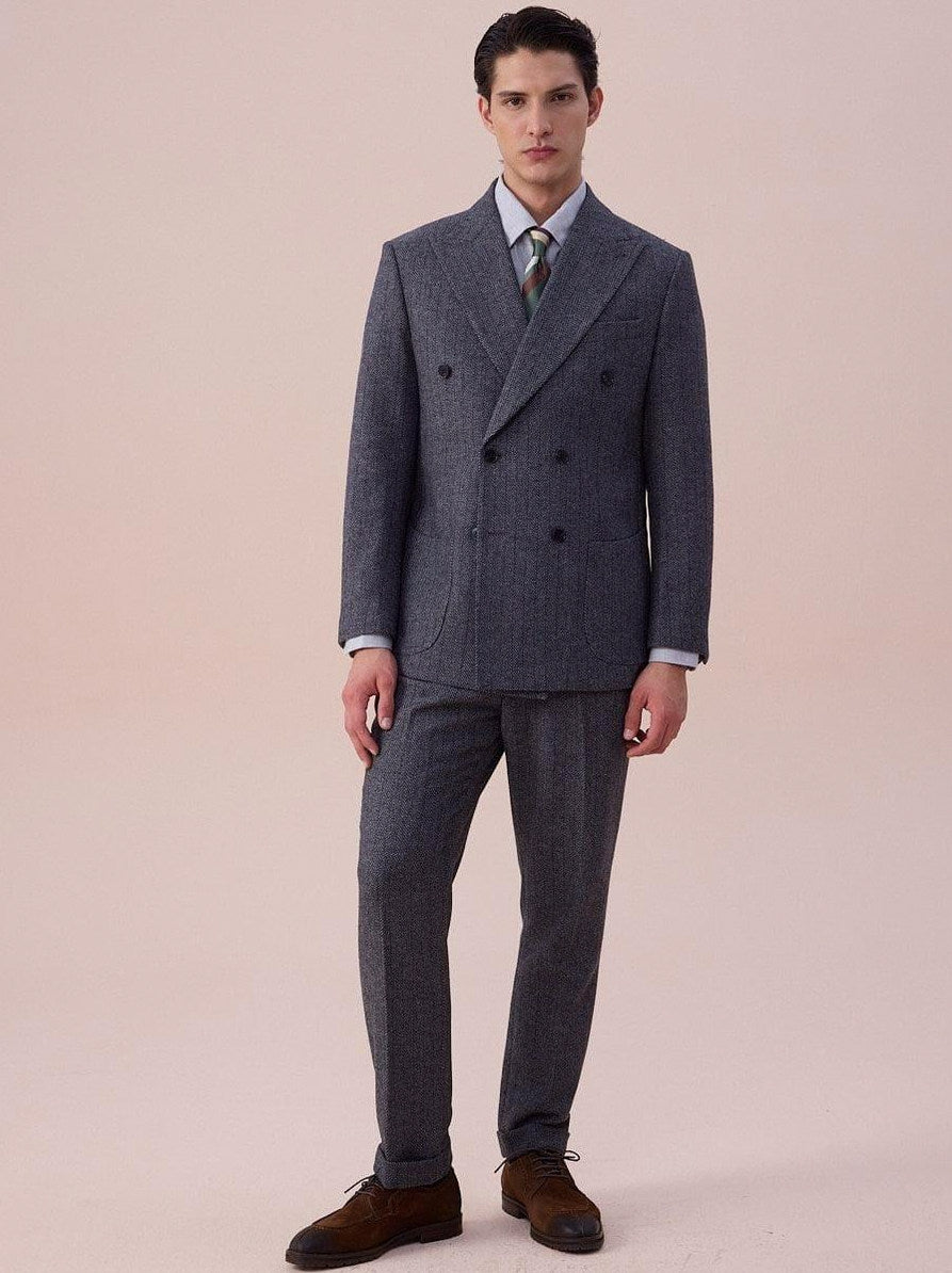 Pleated Herringbone Dress Pants