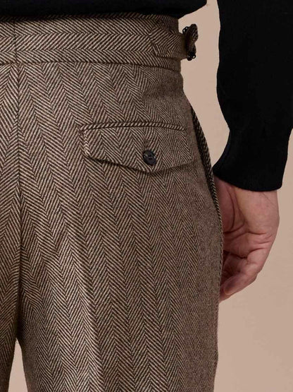 Pleated Herringbone Dress Pants