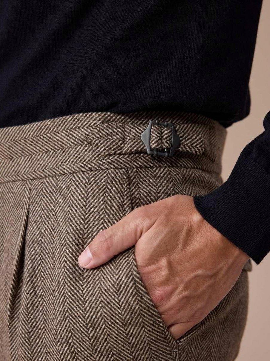 Pleated Herringbone Dress Pants
